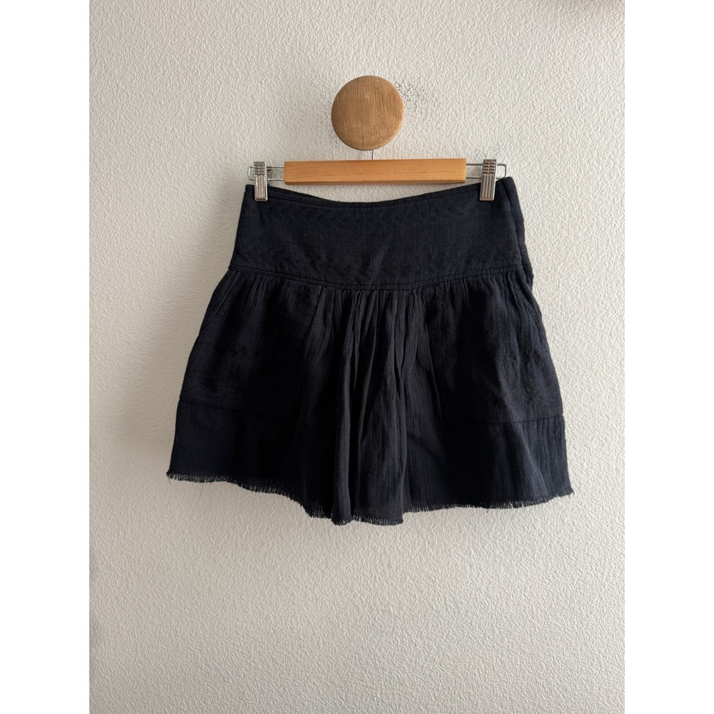 Isabel Marant Etoile Black Cotton Embroidered Frayed Hem Mini Skirt Size 36